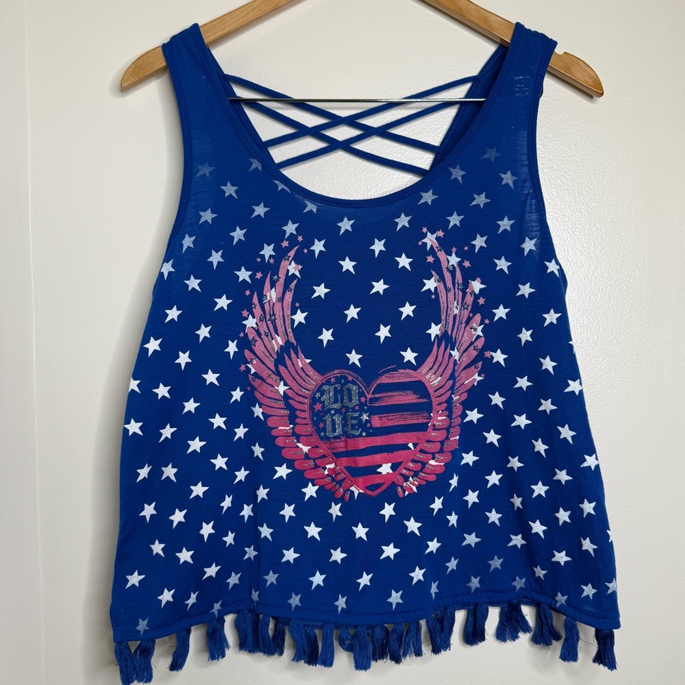 Stars Patriotic strappy back tank top Juniors XXL 19 USA Made Festival Summer
